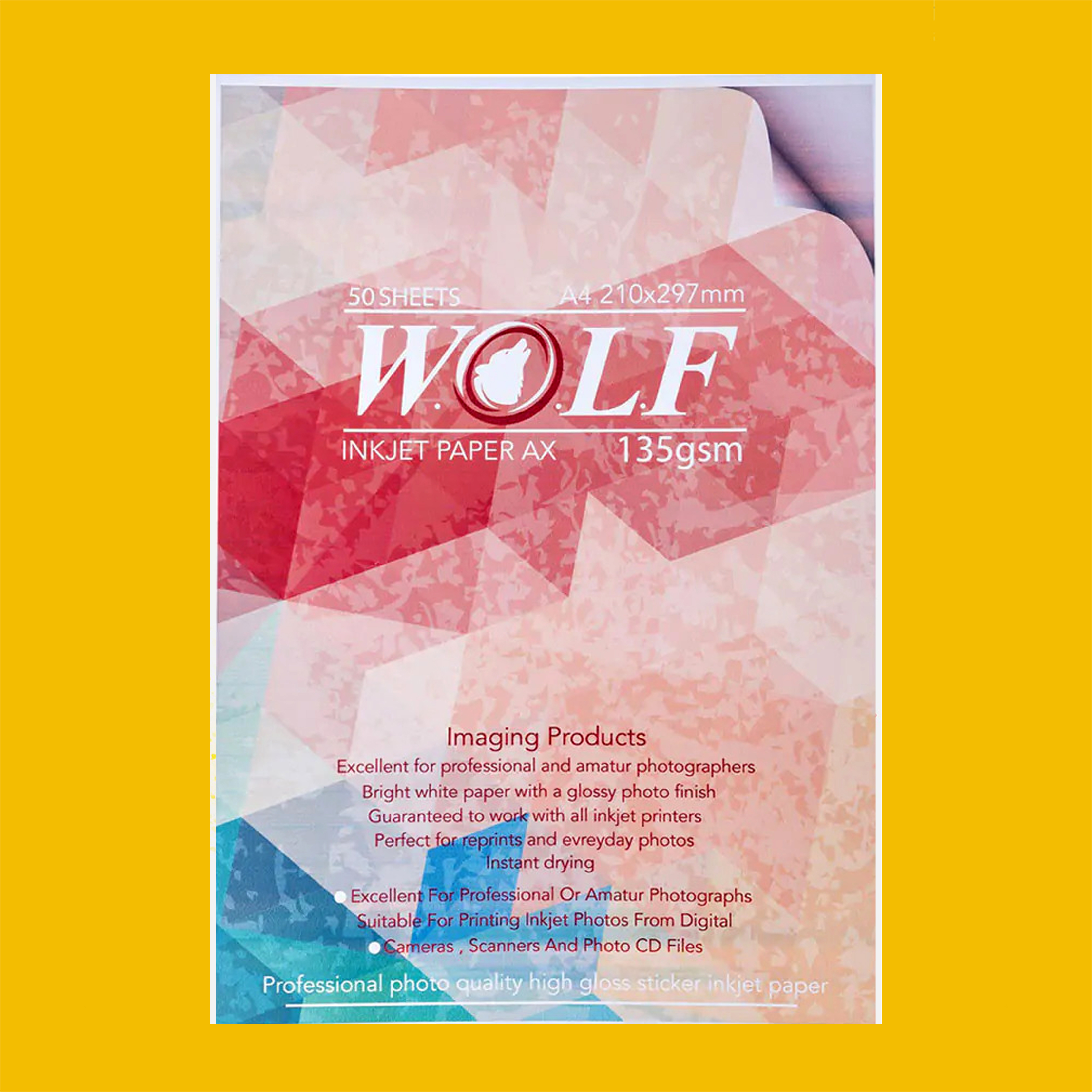 کاغذ فتوگلاسه 135 گرم پشت چسبدار ولف سایز A4