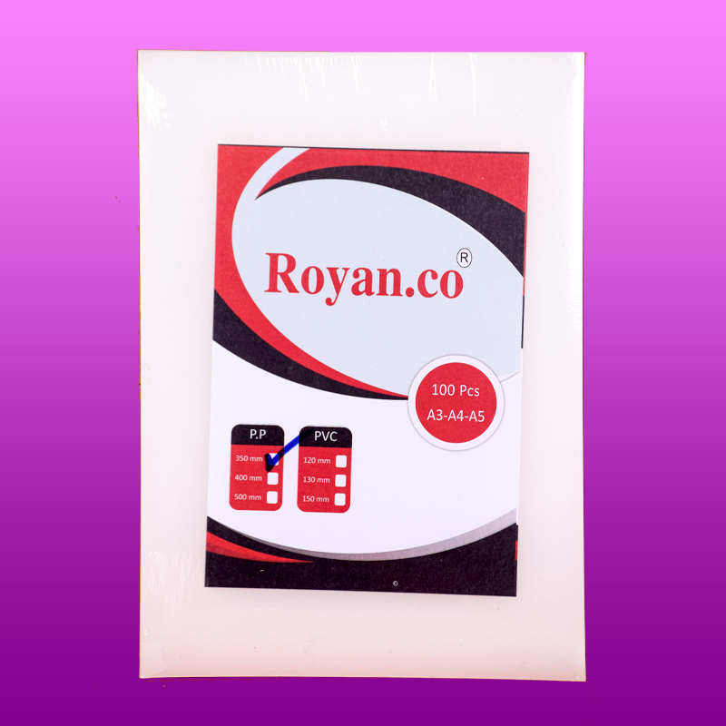 طلق ضخیم PP صحافی 350 میکرون رویان 100 عددی - سایز 23×16