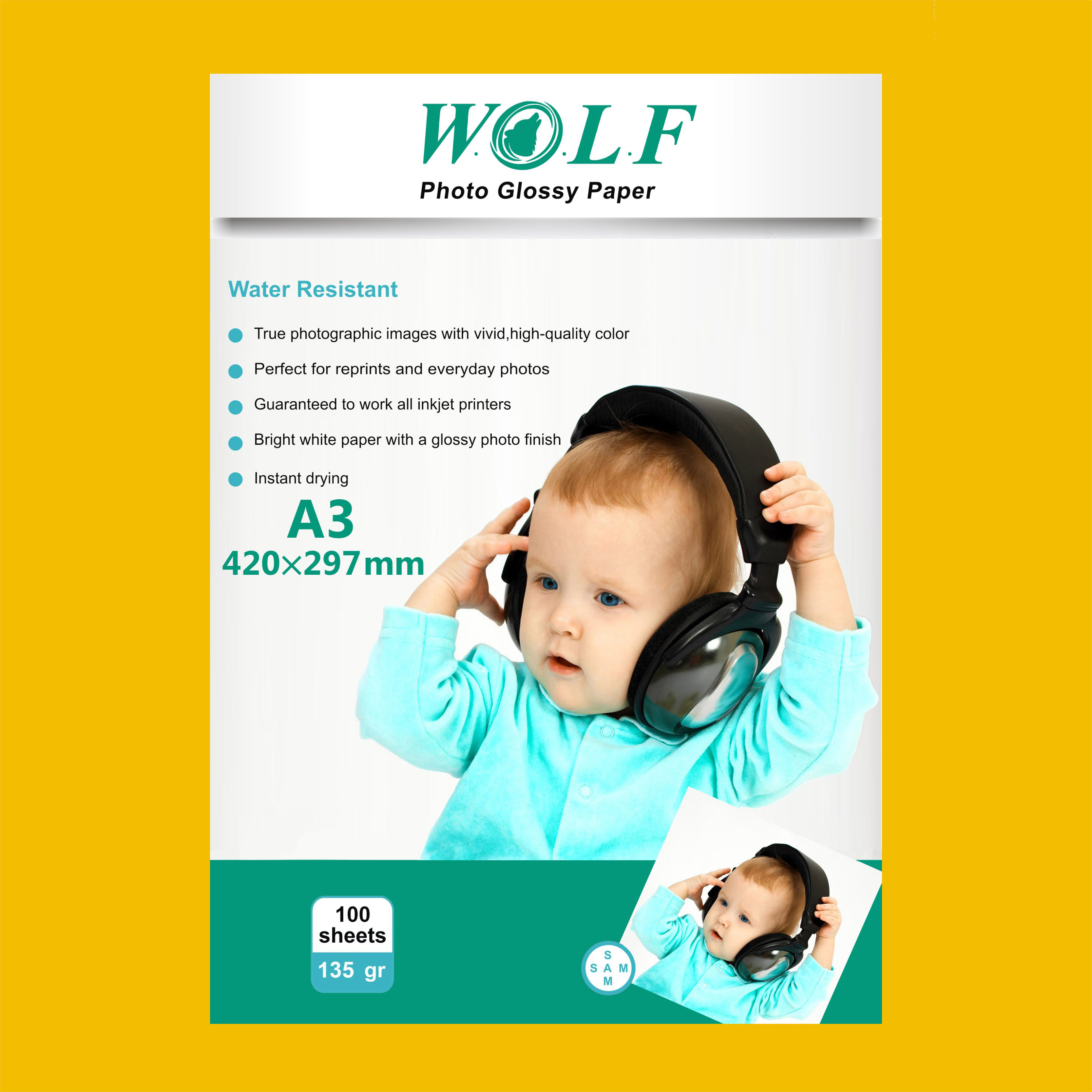 کاغذ فتو گلاسه 135 گرم ولف سایز A3