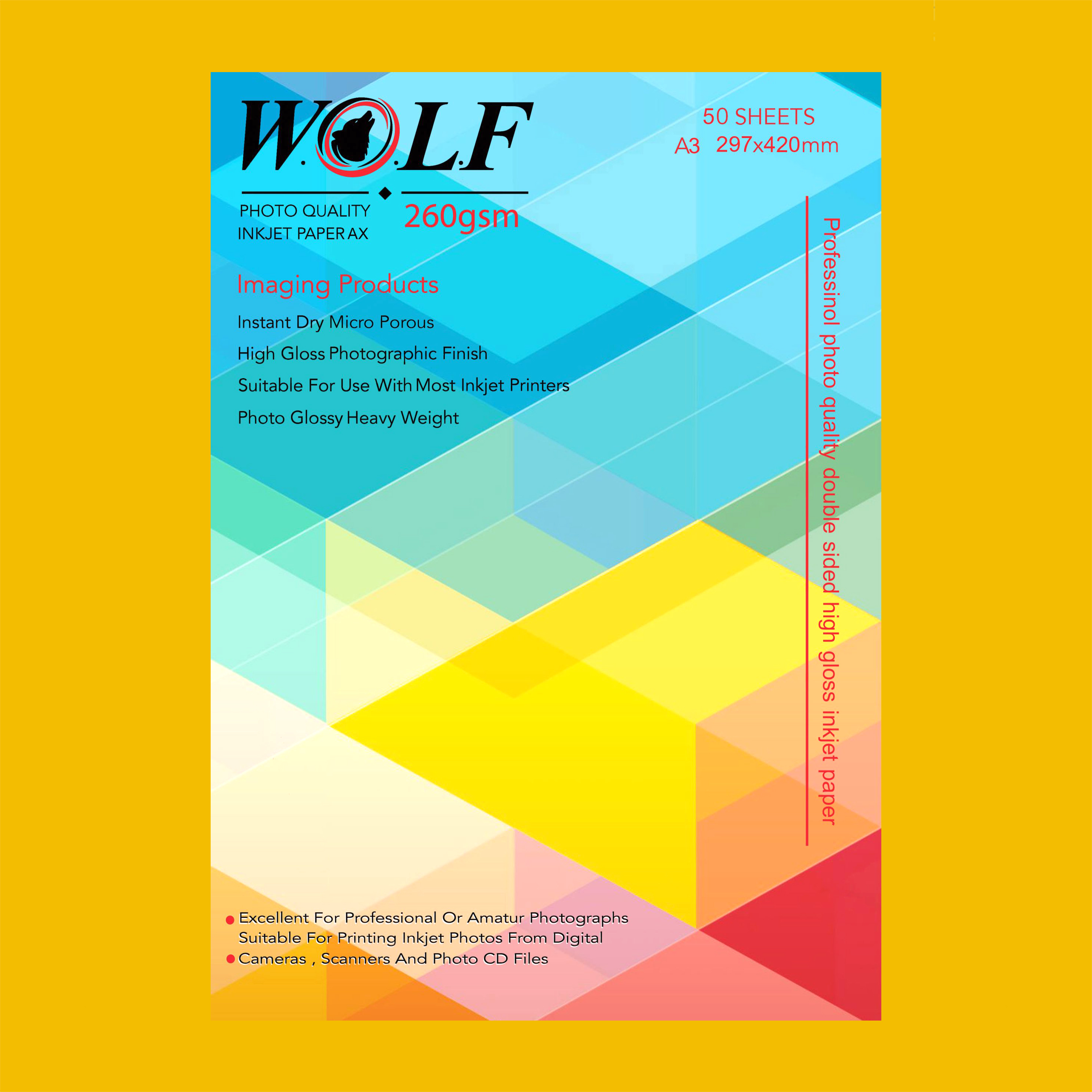 کاغذ فتوگلاسه 260 گرم دورو ولف سایز A3